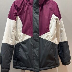 Colorblock Winter Jacket - Plum, White & Charcoal